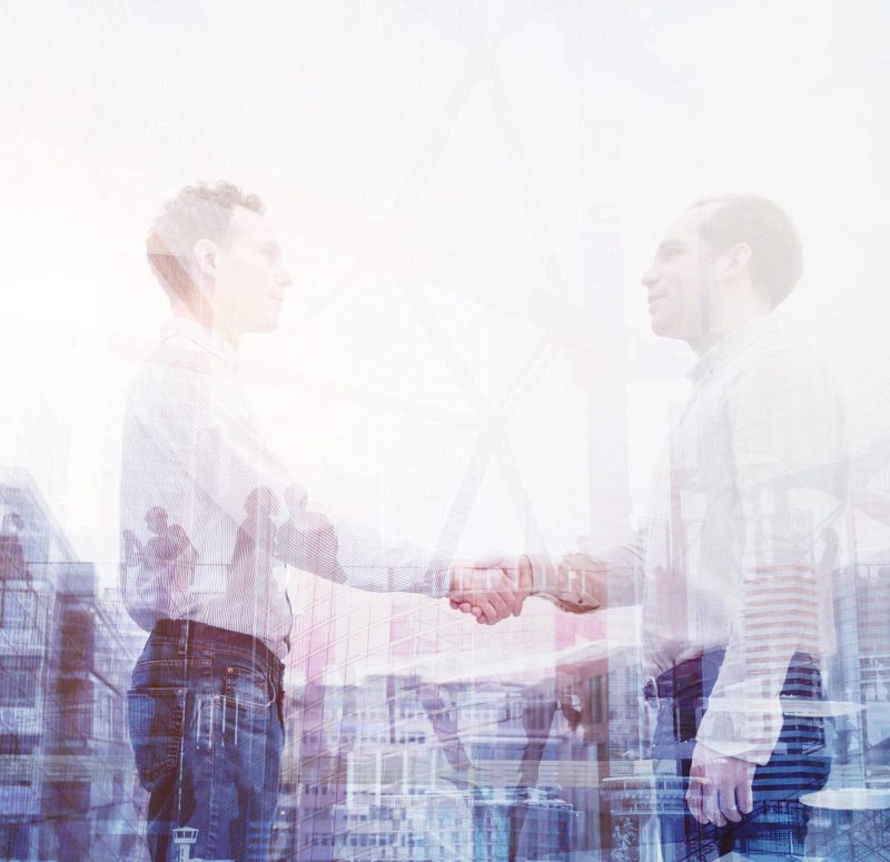 HRY6AM real estate deal, handshake double exposure, business people cooperation concept
